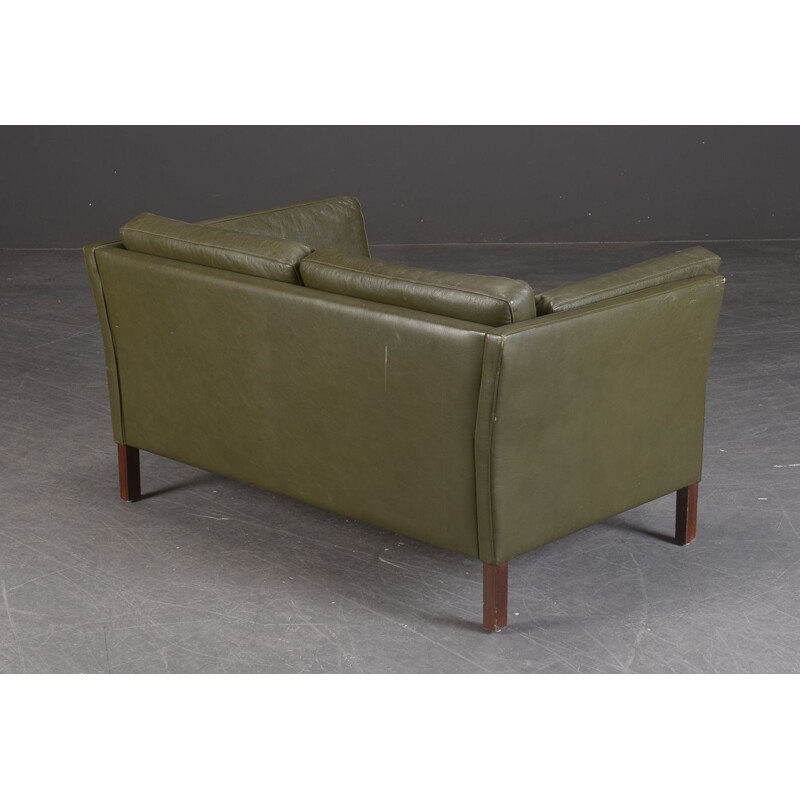 Vintage 2 seater sofa upholstered in green leather, Danish