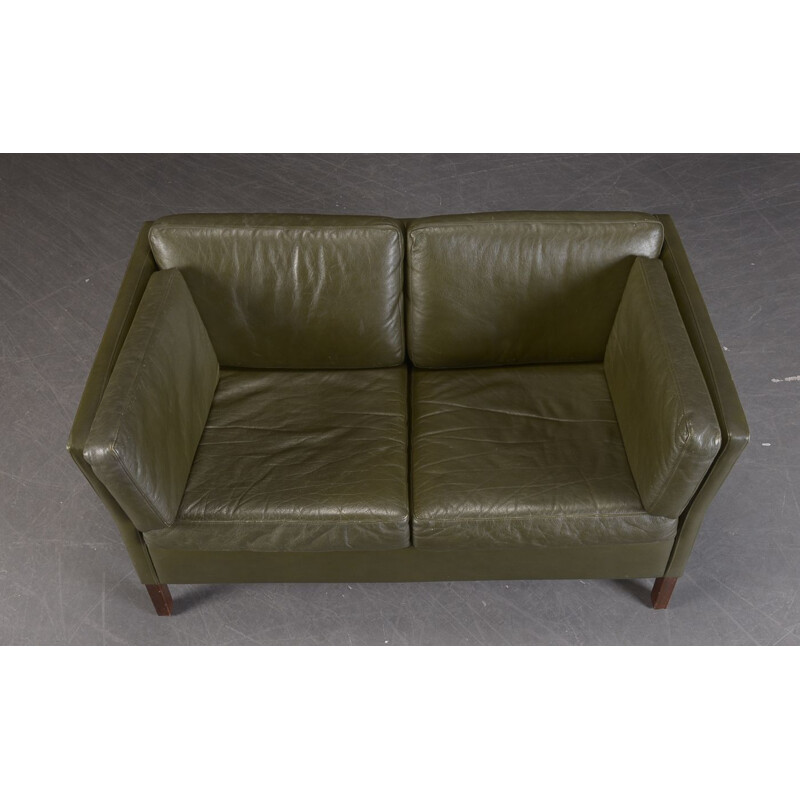 Vintage 2 seater sofa upholstered in green leather, Danish