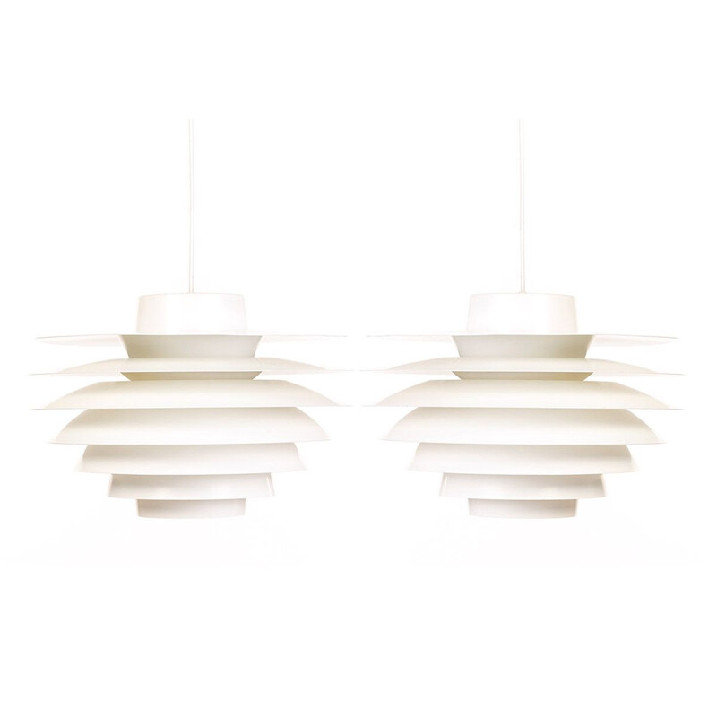 Pair of vintage white pendants by Svend Middelboe for Nordisk Solar, Denmark 1960s