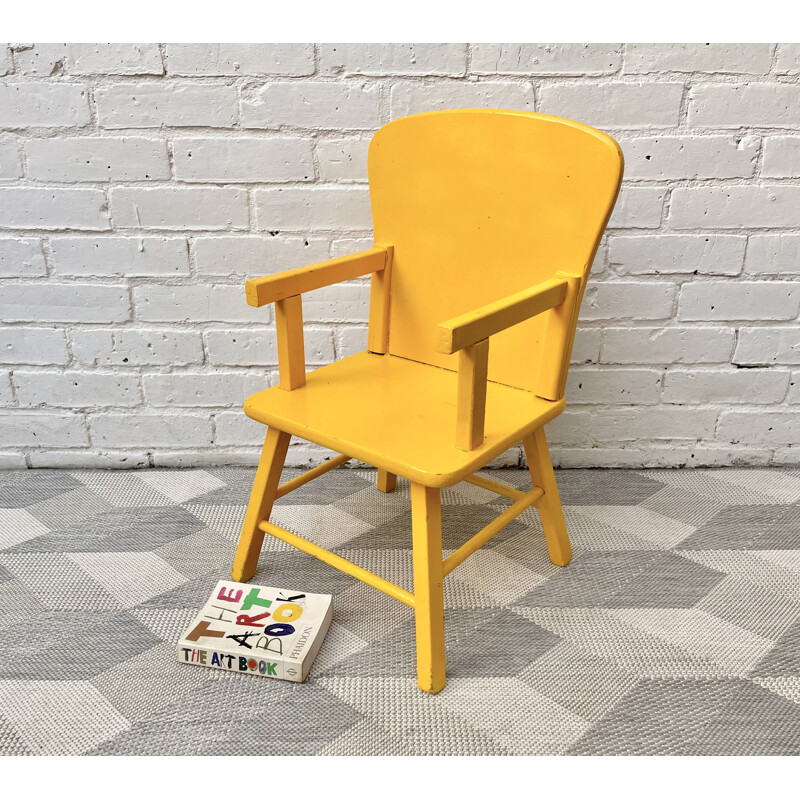 Vintage Wooden Child's Kids Chair Yellow 1960s