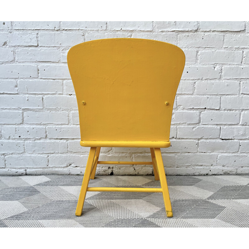 Vintage Wooden Child's Kids Chair Yellow 1960s