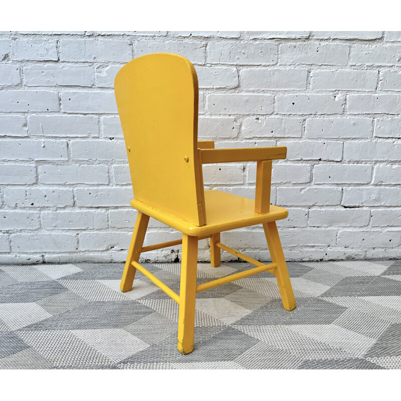 Chaise d'enfant vintage en bois jaune 1960