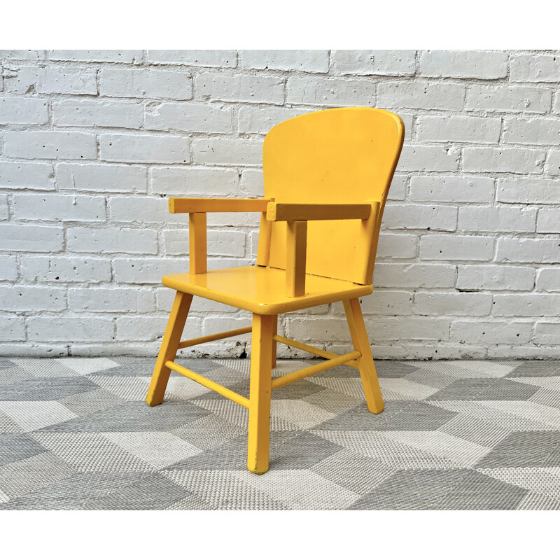 Vintage Wooden Child's Kids Chair Yellow 1960s