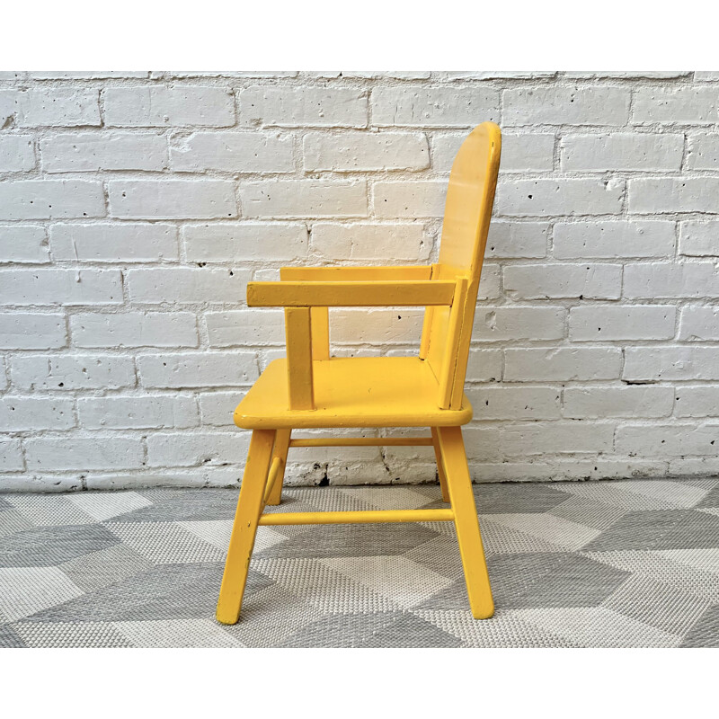 Vintage Wooden Child's Kids Chair Yellow 1960s