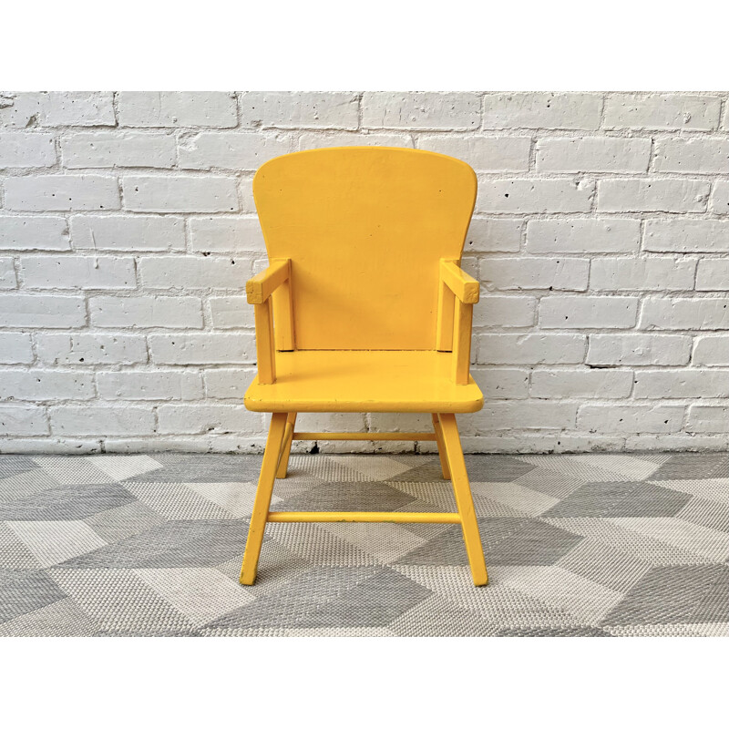 Vintage Wooden Child's Kids Chair Yellow 1960s