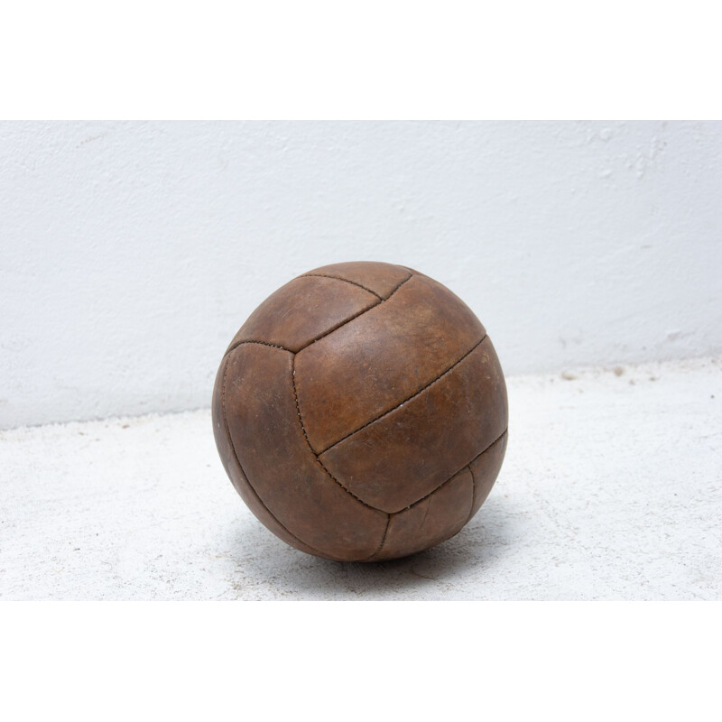 Vintage Leather Medicine Ball, Czechoslovakia 1930s