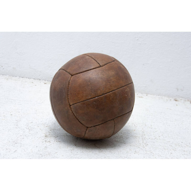 Vintage Leather Medicine Ball, Czechoslovakia 1930s