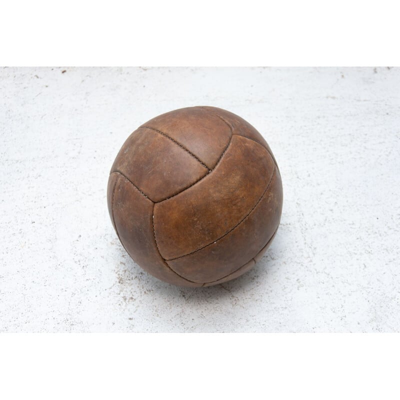 Vintage Leather Medicine Ball, Czechoslovakia 1930s