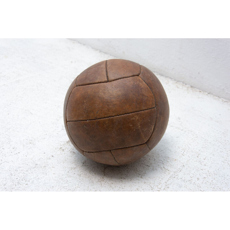 Vintage Leather Medicine Ball, Czechoslovakia 1930s