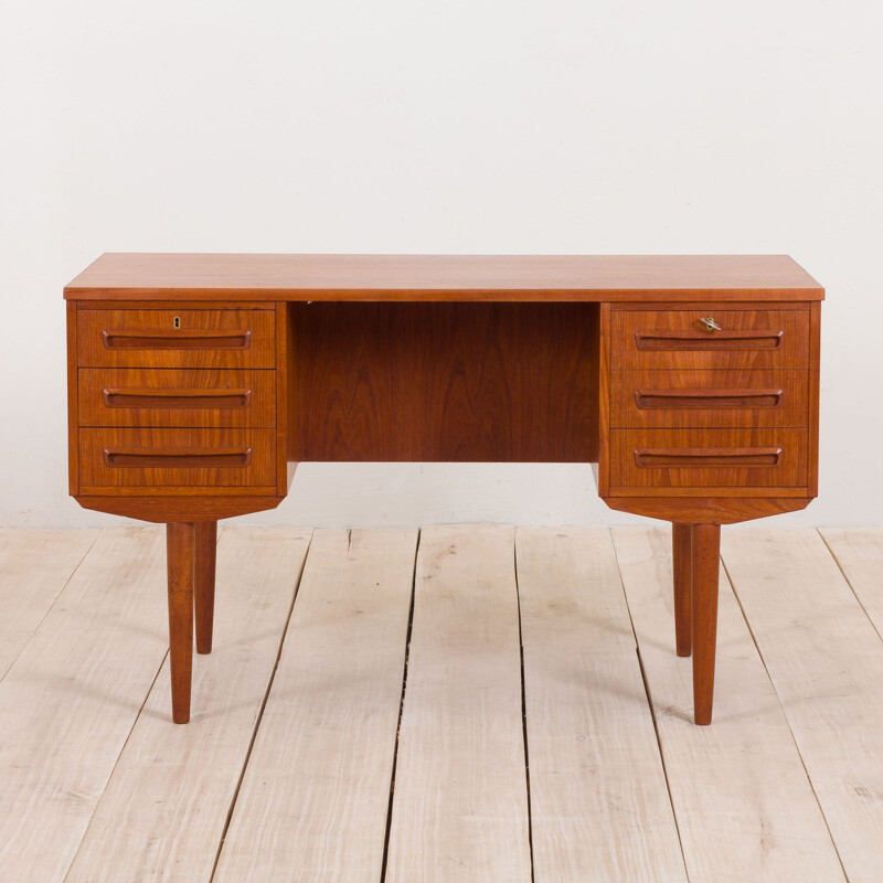 Vintage Freestanding Teak Desk with 6 Drawers, Danish 1960s