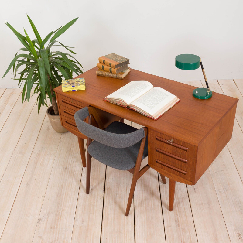 Vintage Freestanding Teak Desk with 6 Drawers, Danish 1960s