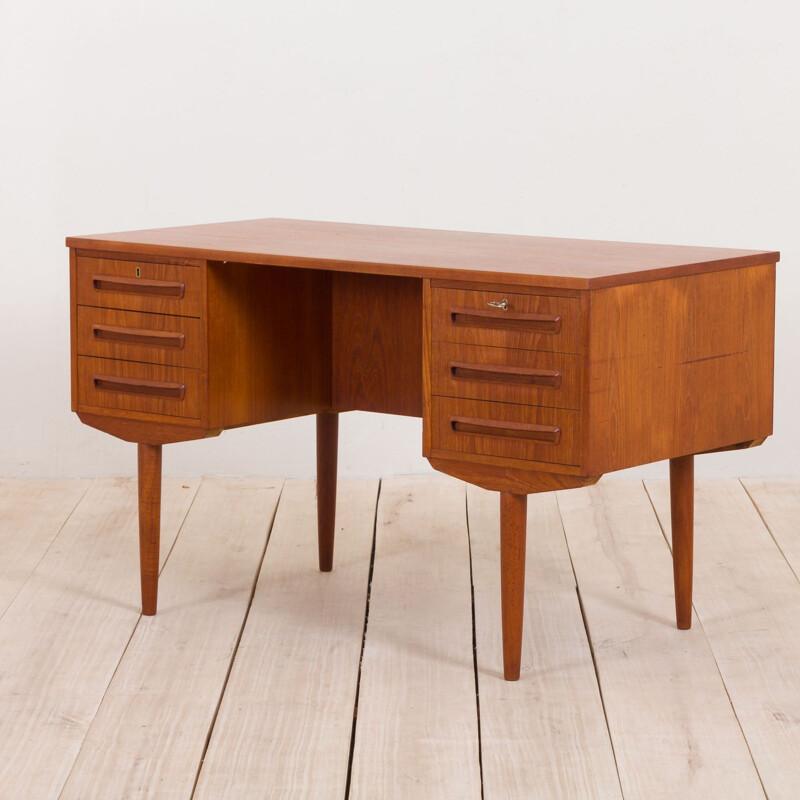 Vintage Freestanding Teak Desk with 6 Drawers, Danish 1960s