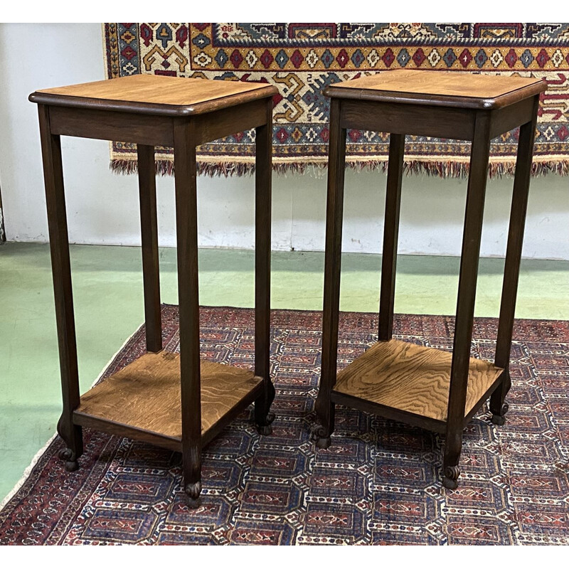 Pair of vintage Louis XV oak stools 1930s