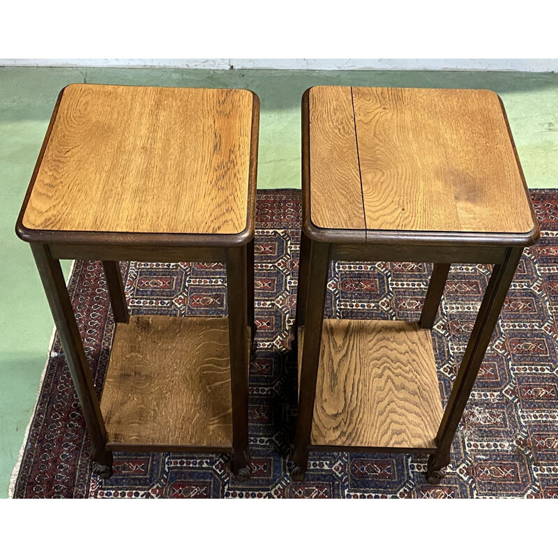 Pair of vintage Louis XV oak stools 1930s