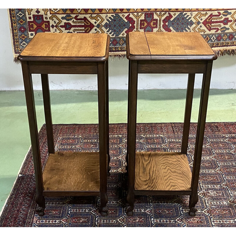 Pair of vintage Louis XV oak stools 1930s