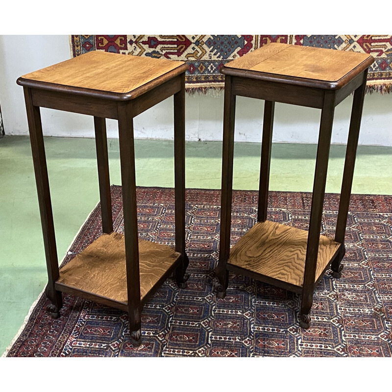 Pair of vintage Louis XV oak stools 1930s