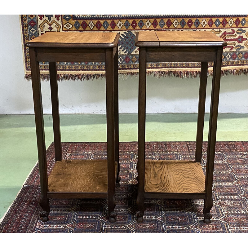 Pair of vintage Louis XV oak stools 1930s