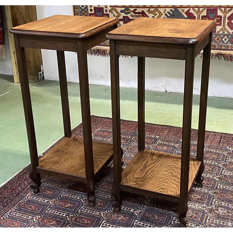 Pair of vintage Louis XV oak stools 1930s