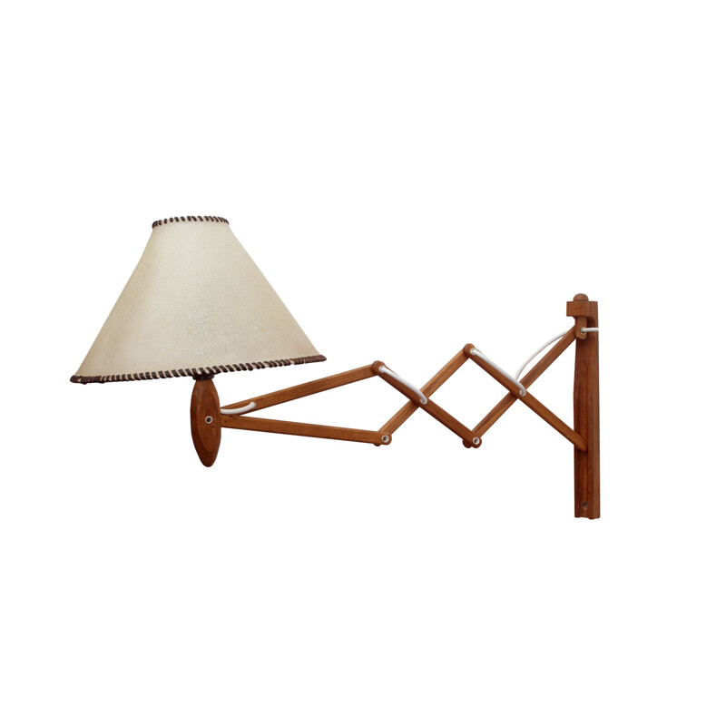 Vintage teakhouten schaar wandlamp van Erik Hansen voor Klint, Denemarken 1960