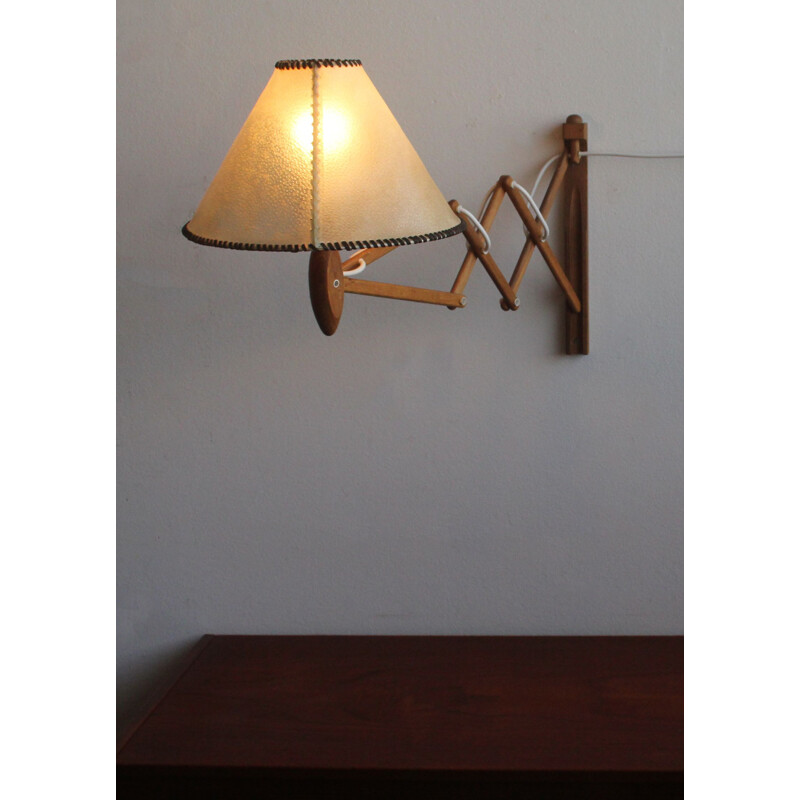 Vintage teakhouten schaar wandlamp van Erik Hansen voor Klint, Denemarken 1960