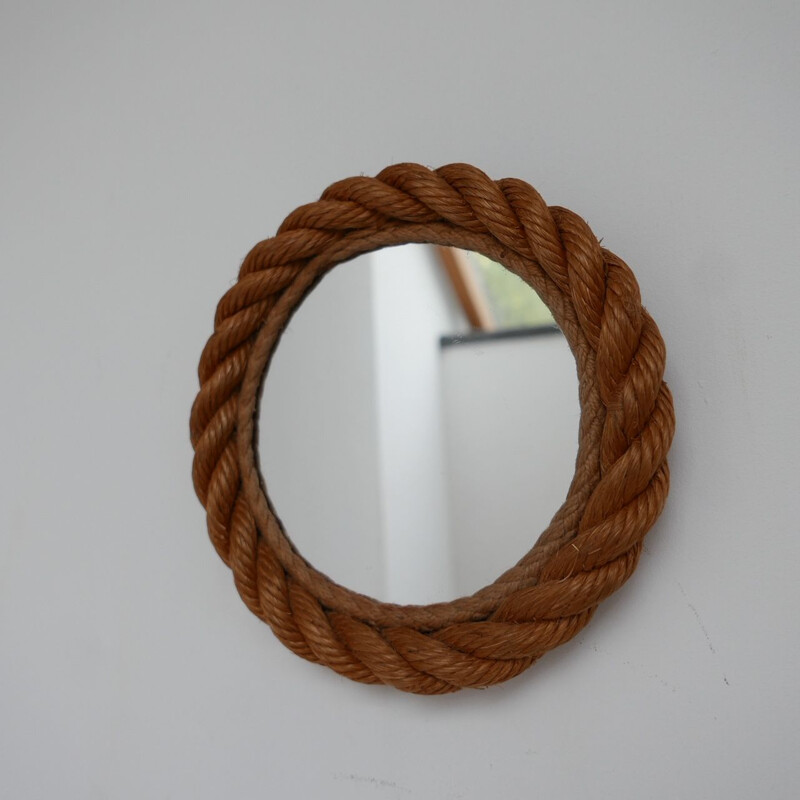 Vintage Audoux et Minet Small Rope Mirror, French 1960s