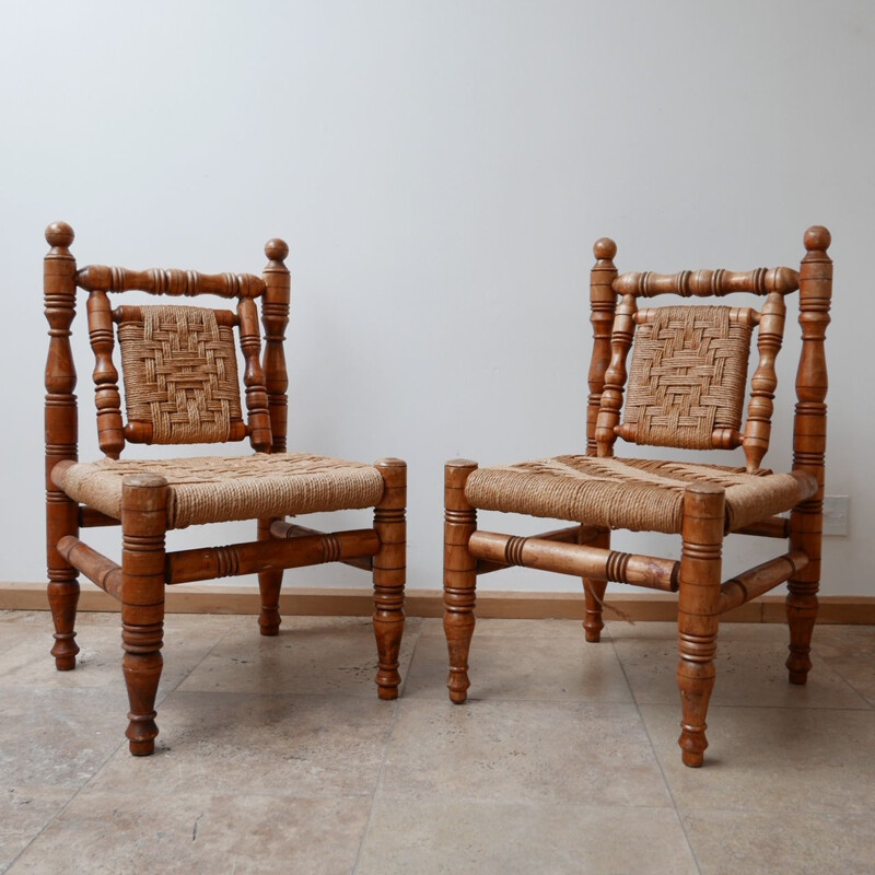 Pair of vintage Easy Lounge Chairs Audoux Minet, French 1960s