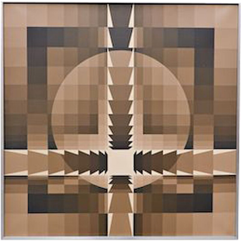Oil on canvas vintage "geometric composition" by Georges vaxelaire, 1977