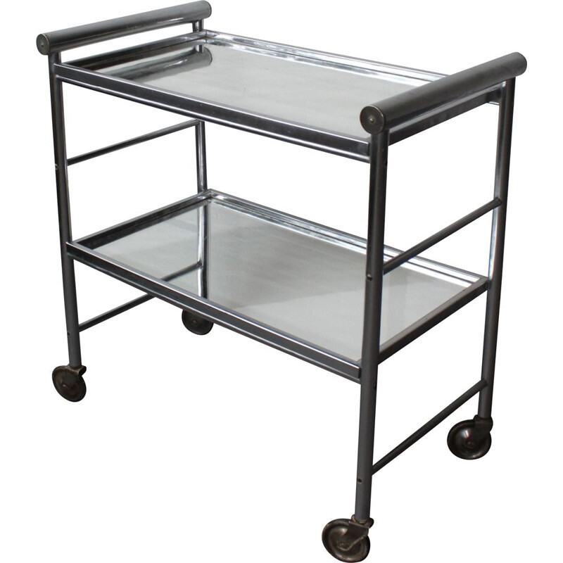 Vintage aluminium bar cart with 2 mirrored trays 1960s