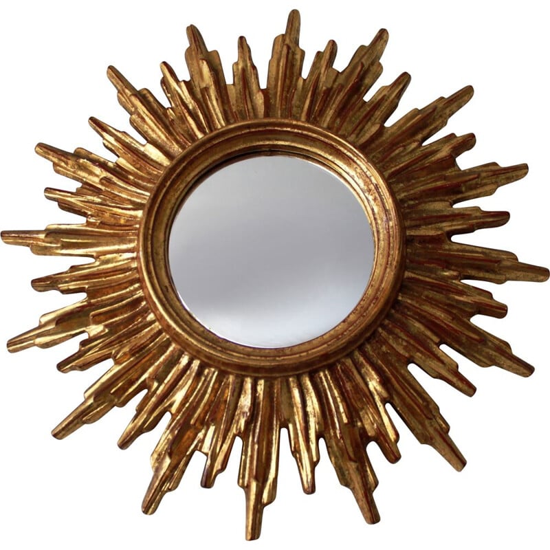 Vintage carved wood sun mirror, Belgium