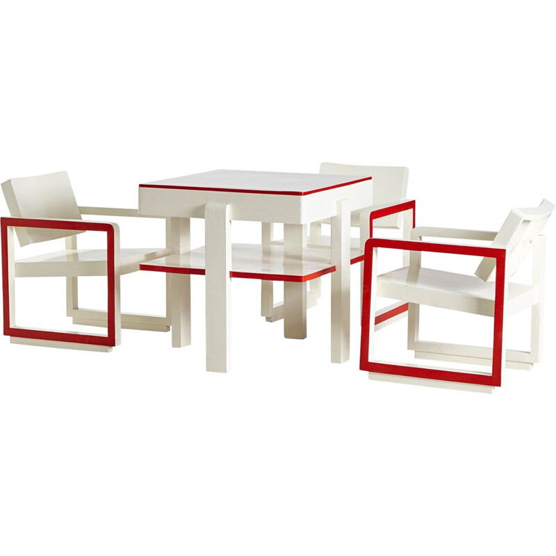 Fauteuil et table vintage Bauhaus rouge et blanc