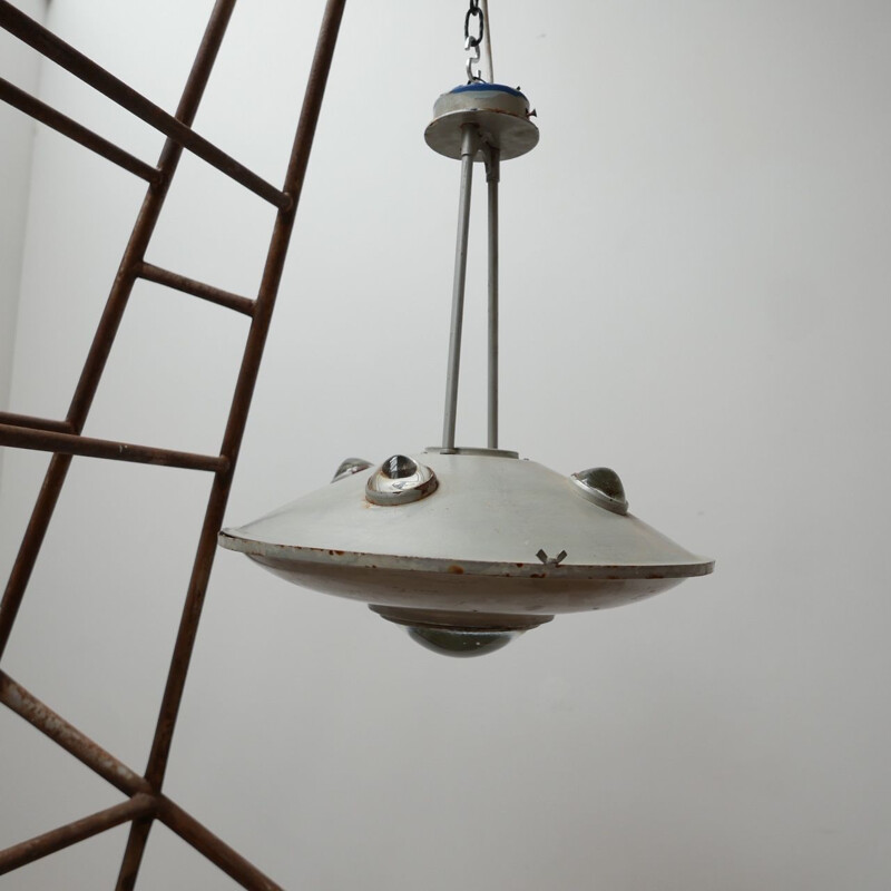 Vintage Unusual Industrial Flying Saucer Pendant Lights, England 1930s