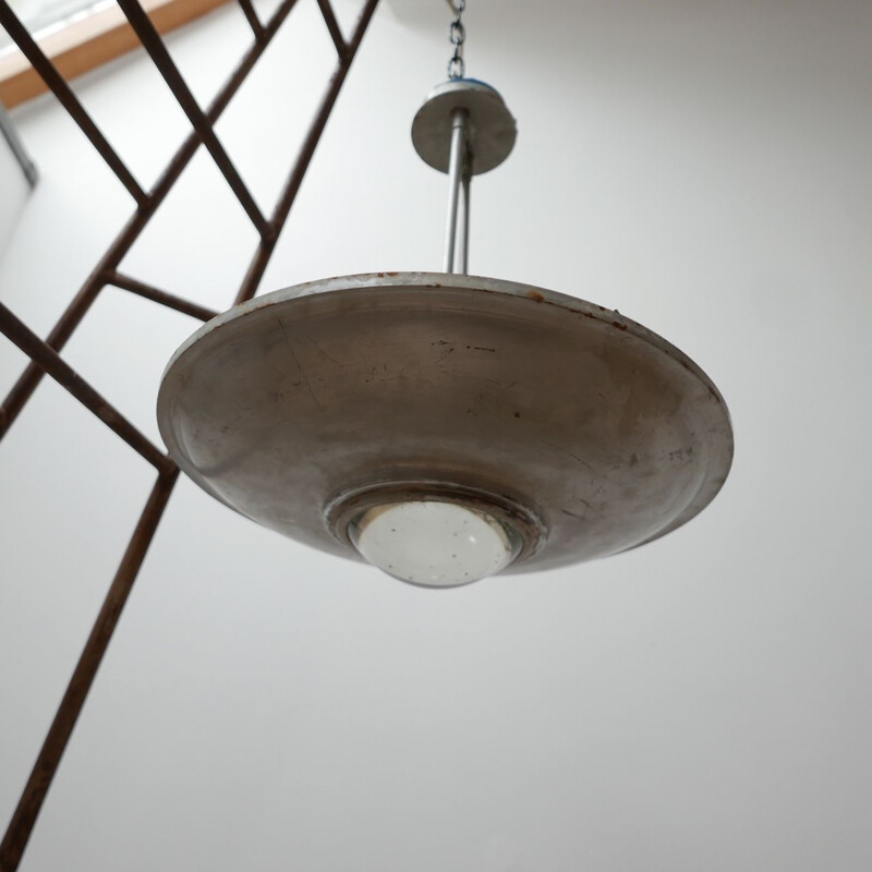 Vintage Unusual Industrial Flying Saucer Pendant Lights, England 1930s