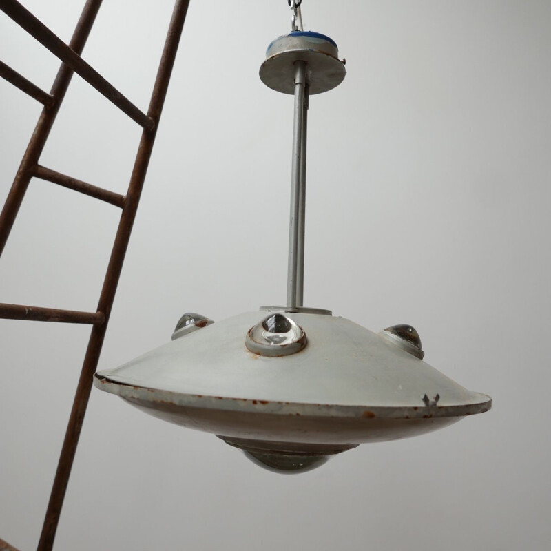 Vintage Unusual Industrial Flying Saucer Pendant Lights, England 1930s