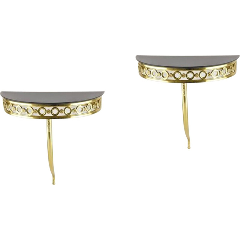 Pair of night Stands in Brass and black Marble - 1960s