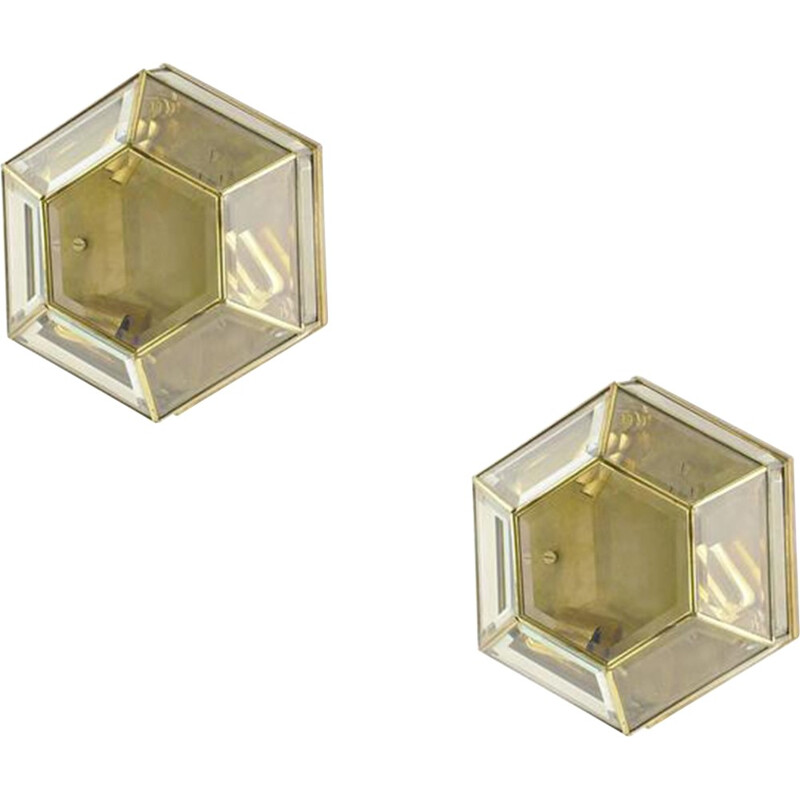 Pair of wall lamps in brass and glass - 1960s
