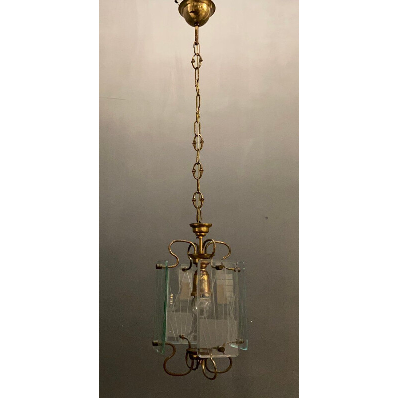 Suspension vintage en Bronze et Verre 1950