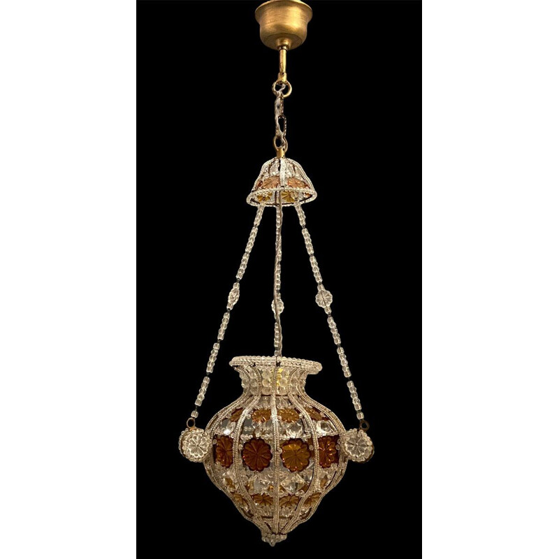Bacci Firenze vintage beaded crystal pendant light, 1970