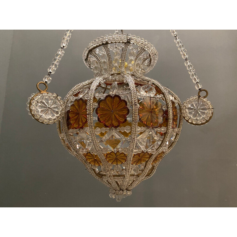 Bacci Firenze vintage beaded crystal pendant light, 1970