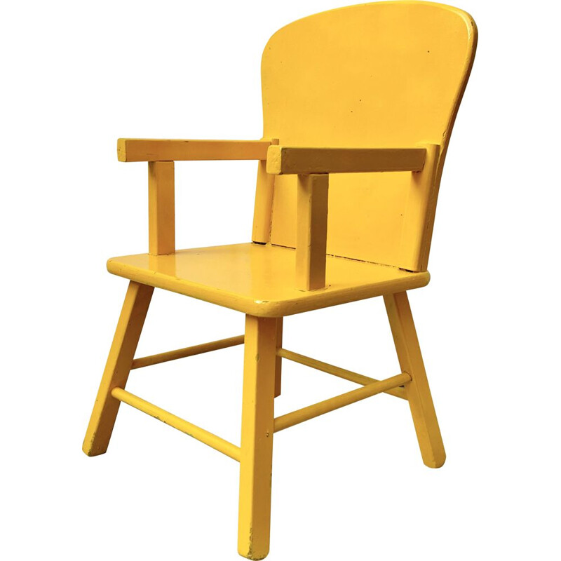 Vintage Wooden Child's Kids Chair Yellow 1960s