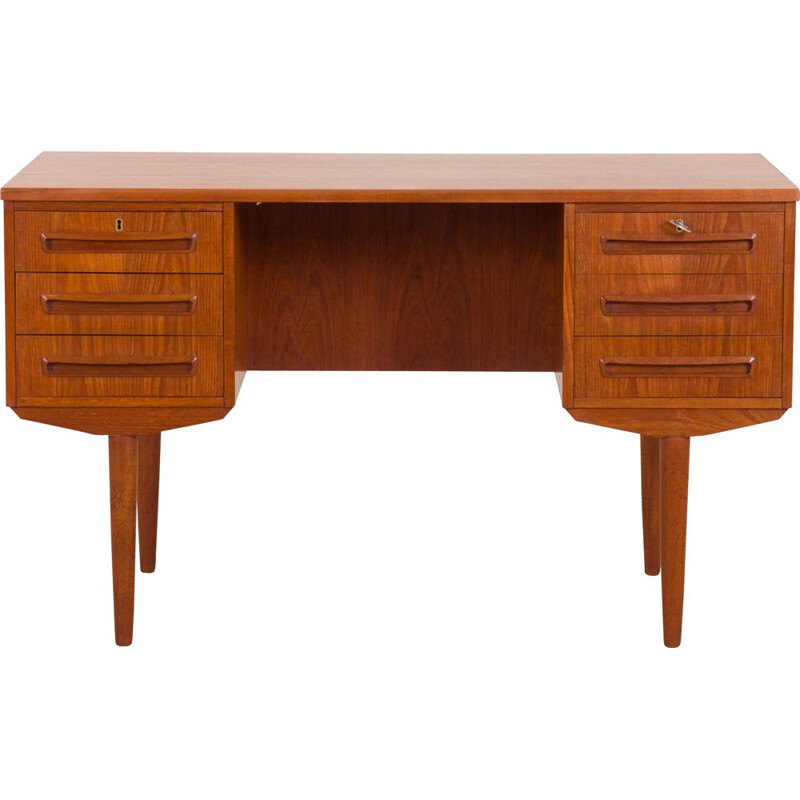 Vintage Freestanding Teak Desk with 6 Drawers, Danish 1960s