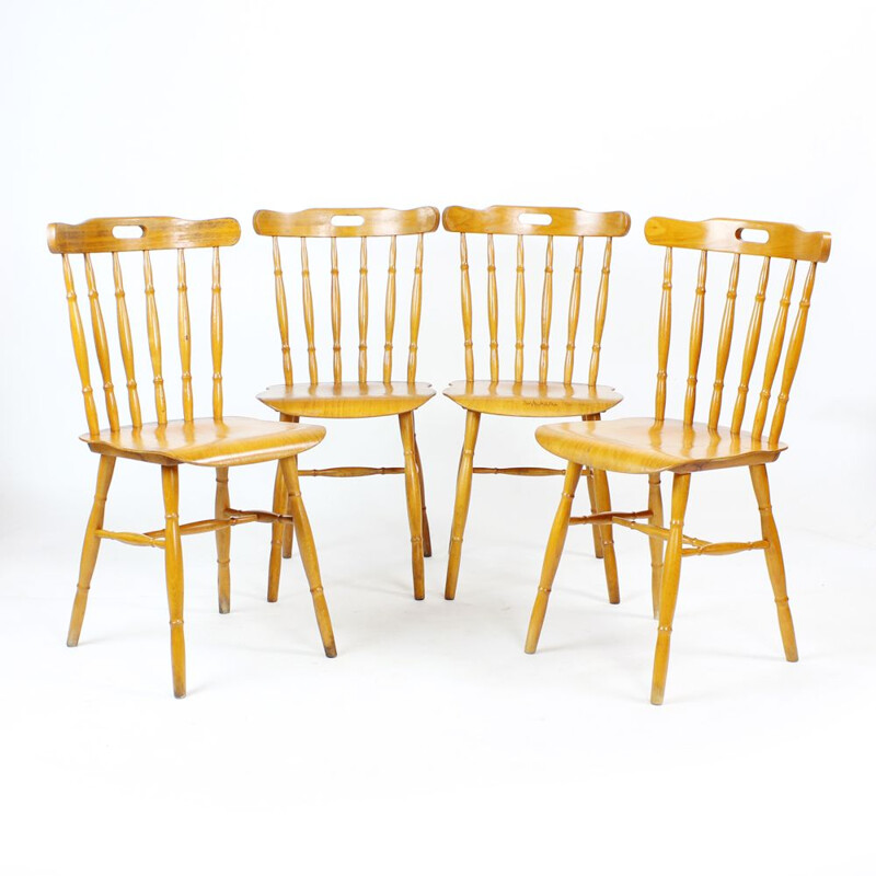 Set of 4 vintage Oak Dining Chairs, Czechoslovakia 1960s