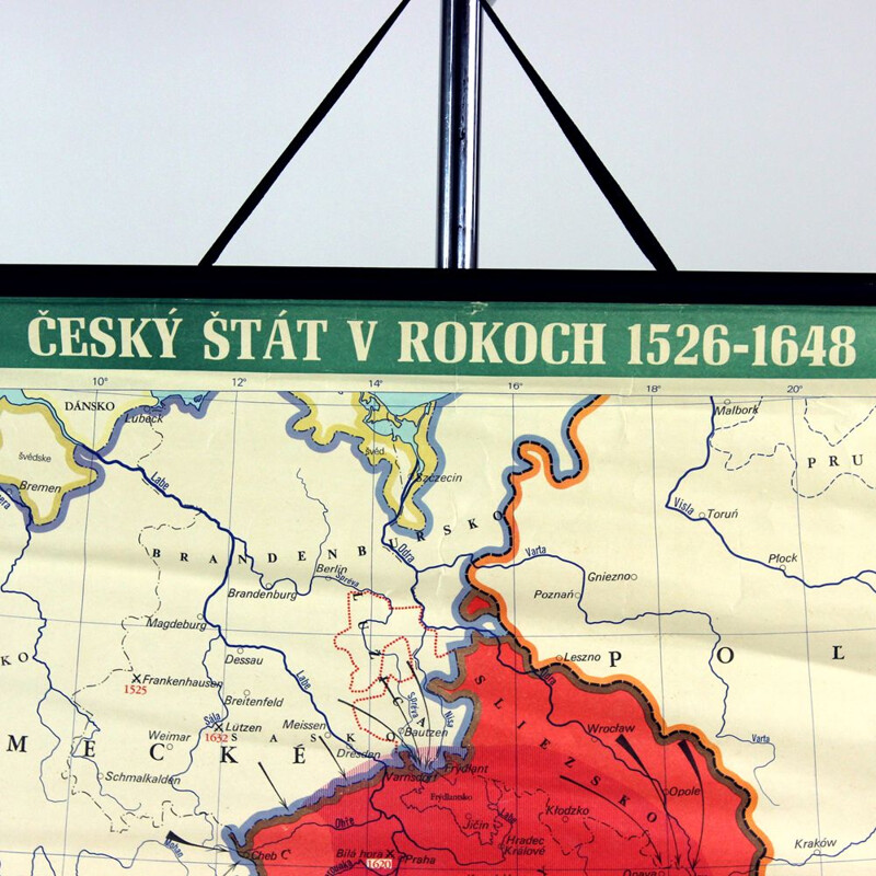 Tarjeta escolar vintage "Estado Checo 1526-1648" en plástico, Checoslovaquia 1960