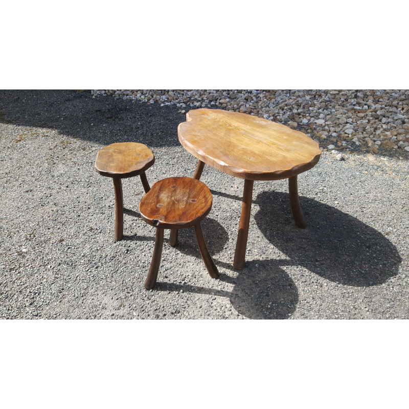 Vintage solid wood stools and coffee table