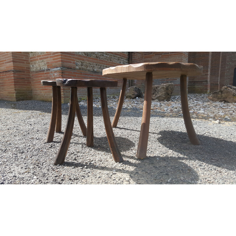 Vintage solid wood stools and coffee table