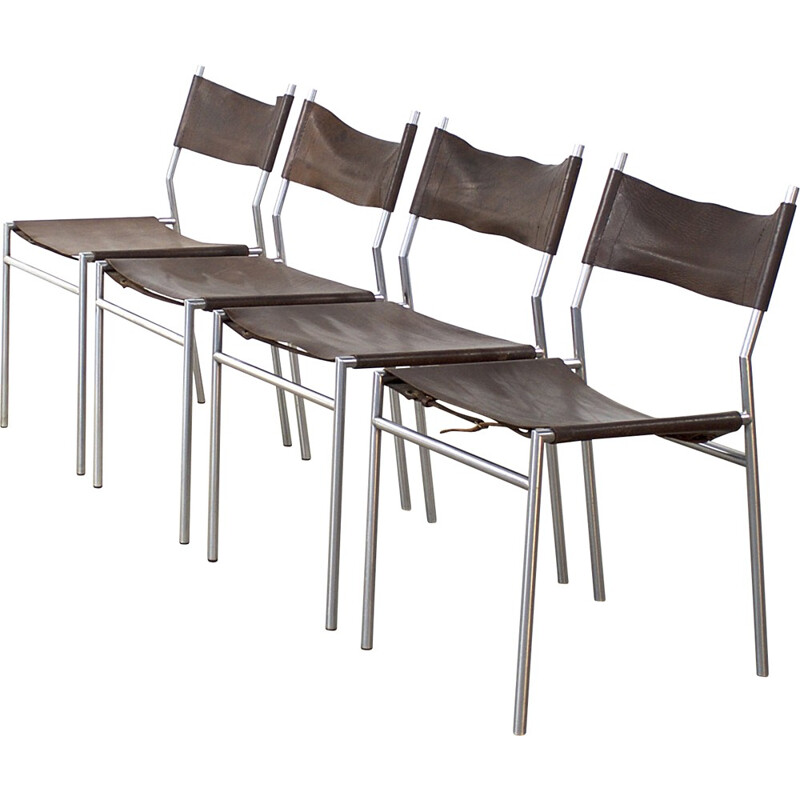 Suite de 4 chaises en cuir en métal, Martin VISSER - 1960