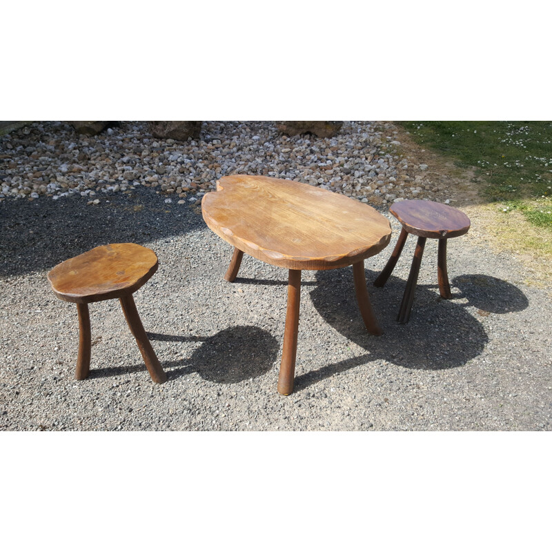 Vintage solid wood stools and coffee table