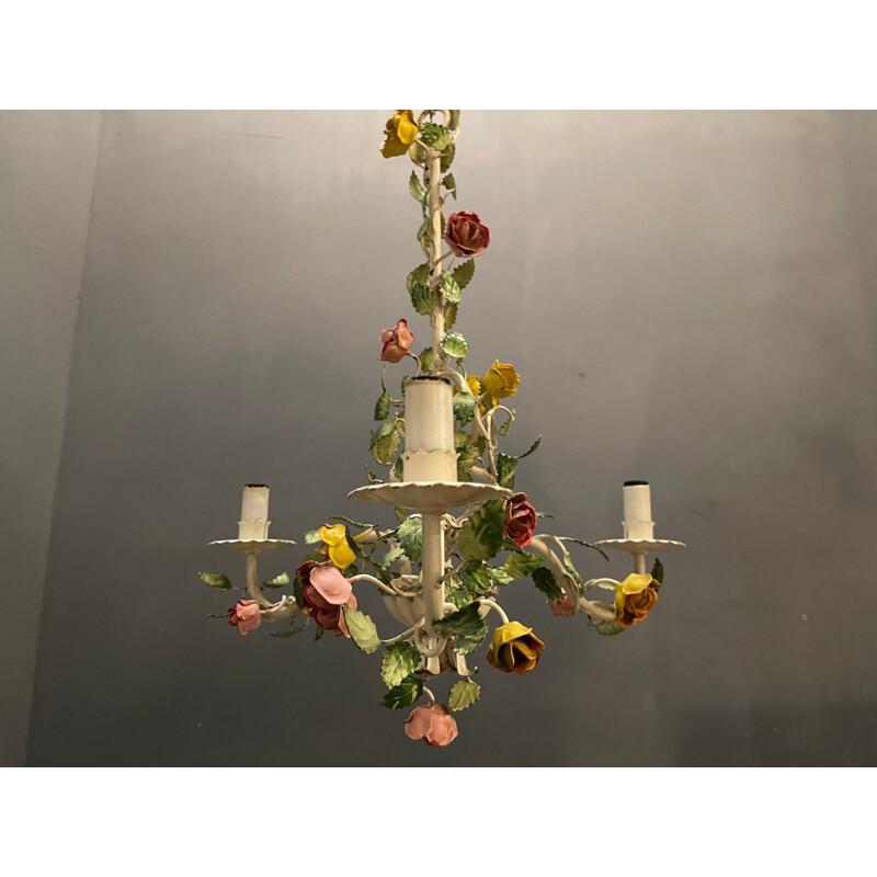 Vintage porcelain flower chandelier from Tole, 1960