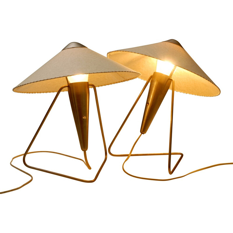 Pair of Okolo table lamps in brass and parchment, Helena FRANTOVÁ - 1950s