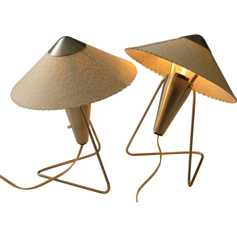 Pair of mid-century Okolo table lamps in parchment and nickel, Helena FRANTOVÁ - 1950s