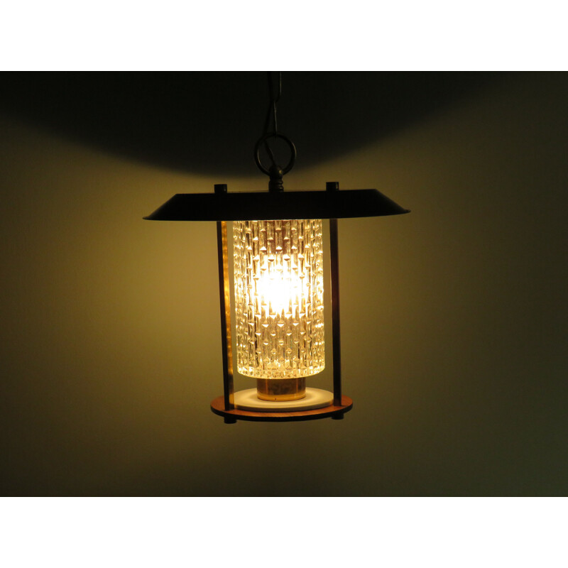 Vintage teak wood lantern, France 1960